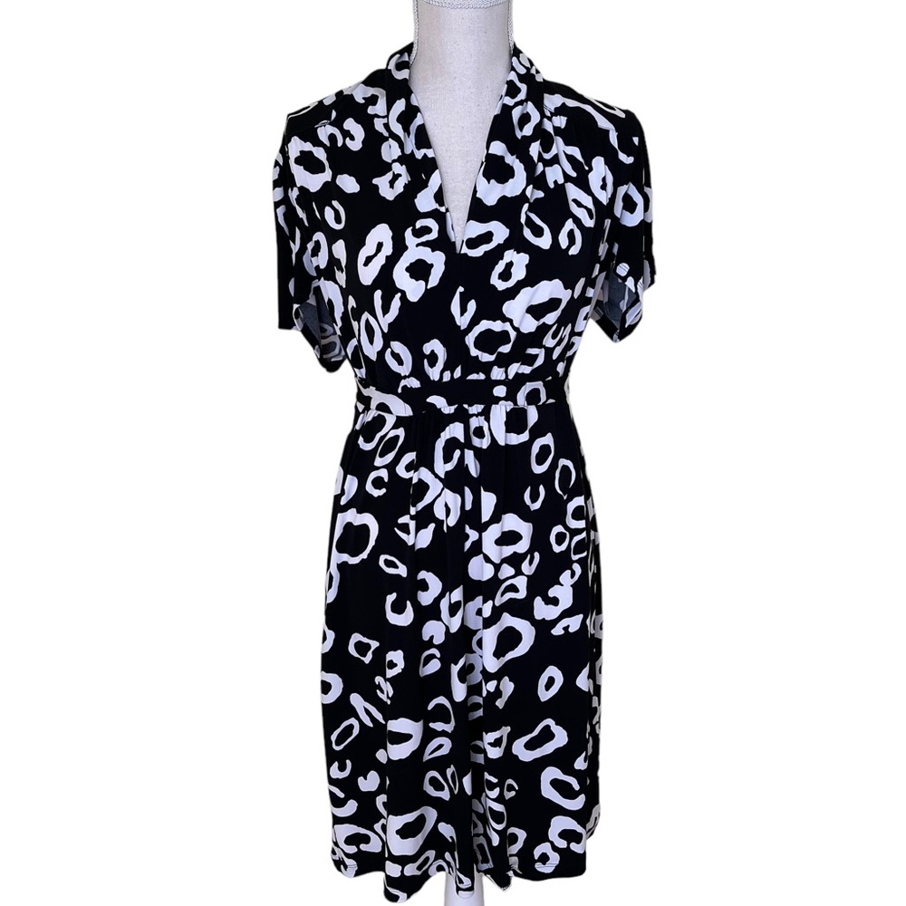 St. Tropez Black and White Leopard Print Wrap Dress